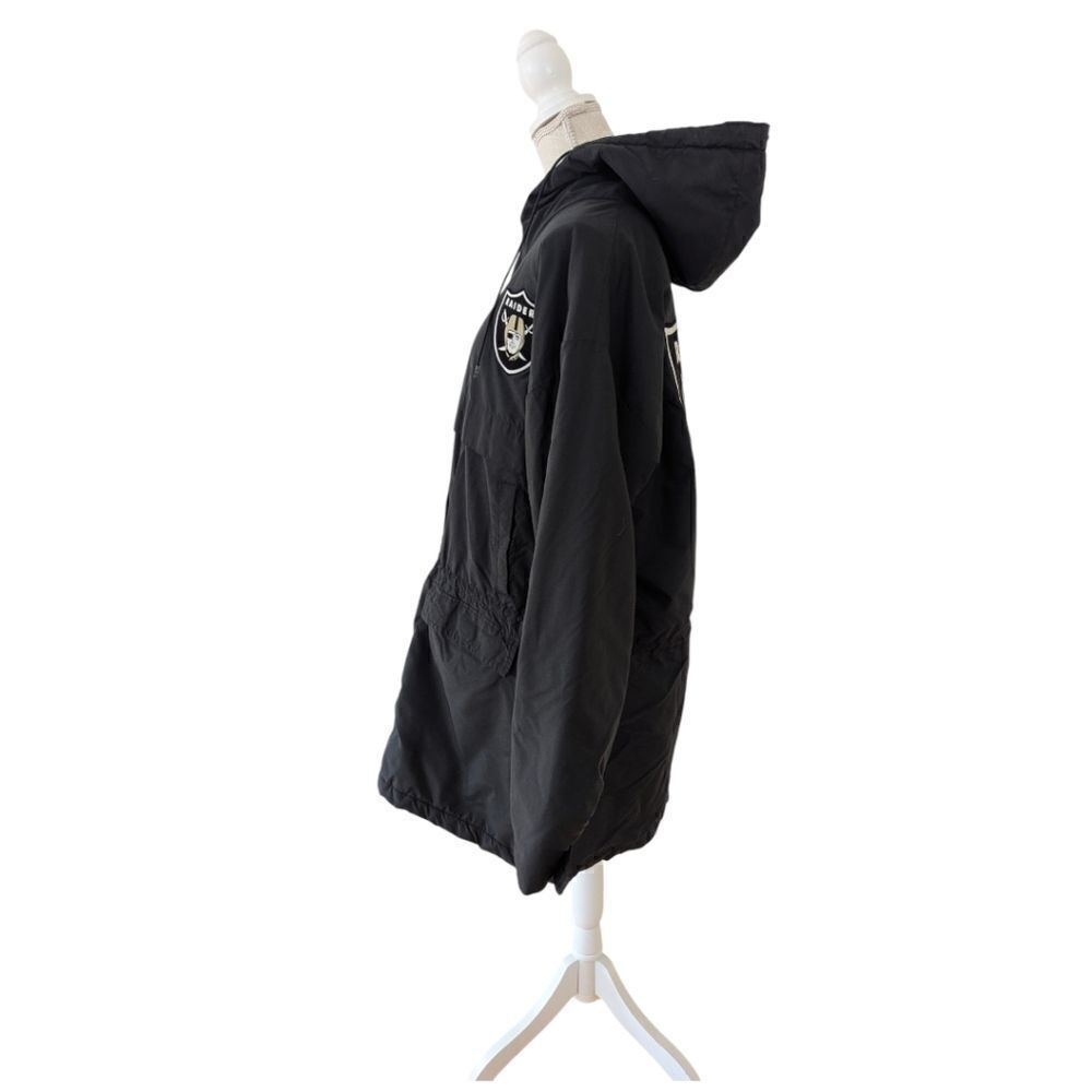 Vintage Oakland Raiders x Locker Line Big Logo Black Hooded Parka Jacket Size L - Picture 4 of 10